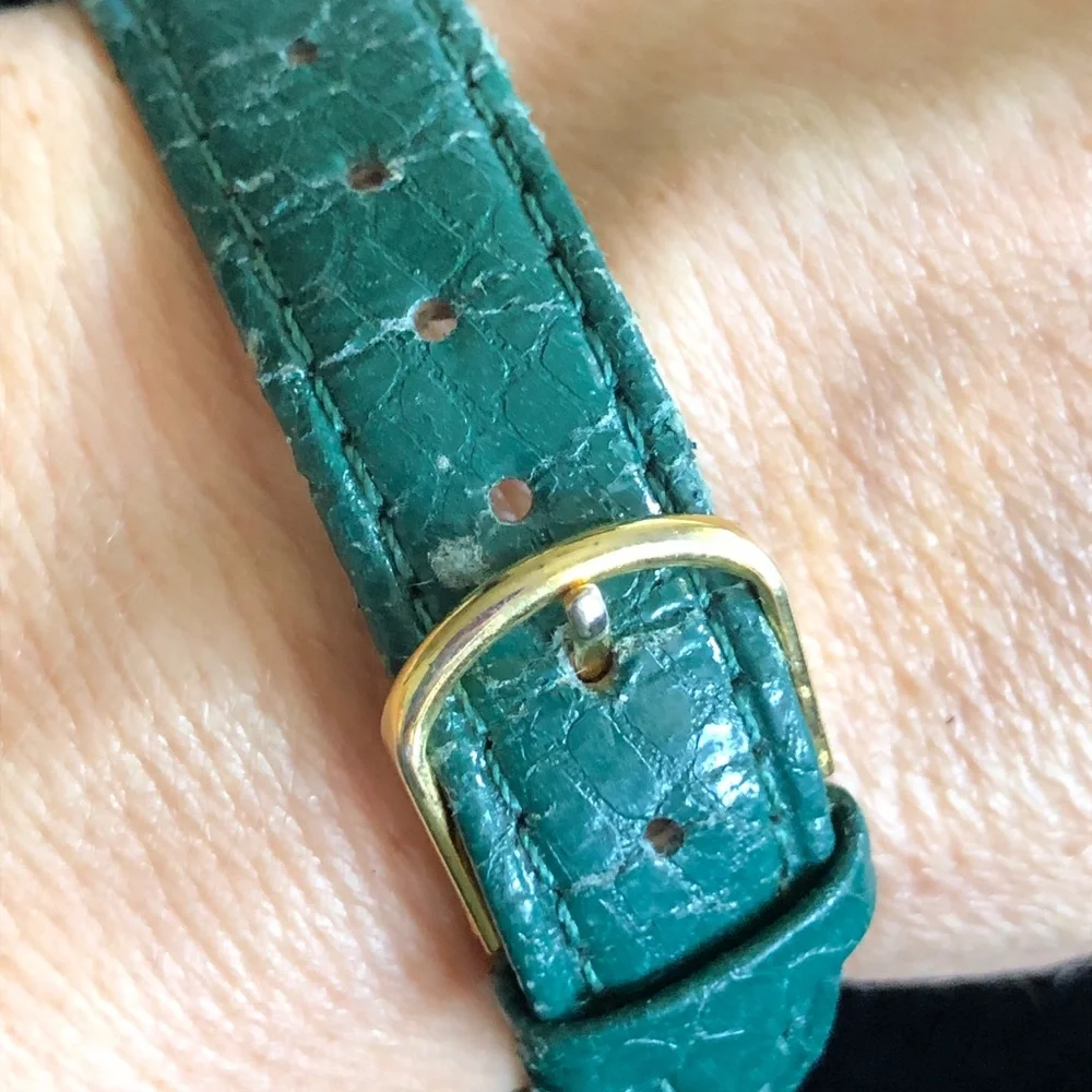 Vintage Gold Christmas Tree Watch with Green Strap